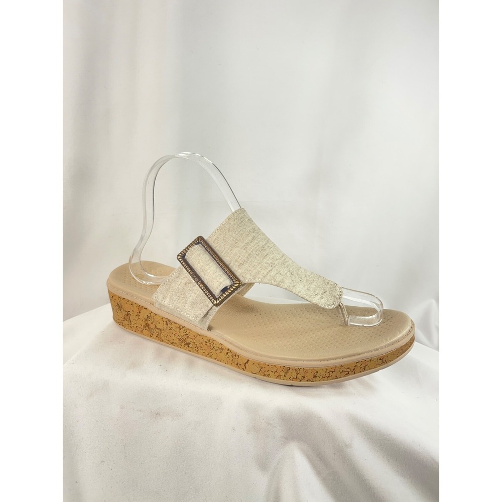 Bzees Wedge Sandals Woman's Size 9 Cork Heel Linen Blend Bay Beach Casual Cruise